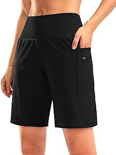 Bermuda taille haute 9" pour femme avec poches zippées, longueur genou, bermuda d'entraînement