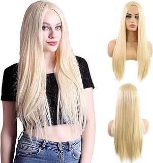 Perruque de cheveux longs et raides dorés, perruque de dames dorées à longue