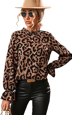 Blouse femme à manches longues, col montant, bords volantés et imprimé léopard. Diaytar Sénégal : Qualité garantie, prix imbattables, livraison rapide