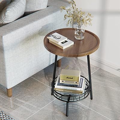 Glcs glossus table d'appoint ronde avec étagère de rangement petites tables basses