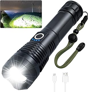 Lampe de poche led rechargeable shinkiro, lampe de poche zoomable étanche avec piles