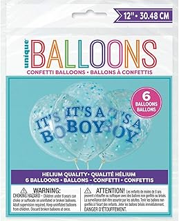 Ballon transparent unique it's a boy avec confettis, 6 pièces, 12