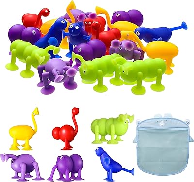 24 pièces blocs de construction en silicone souple jouets de bain avec sac