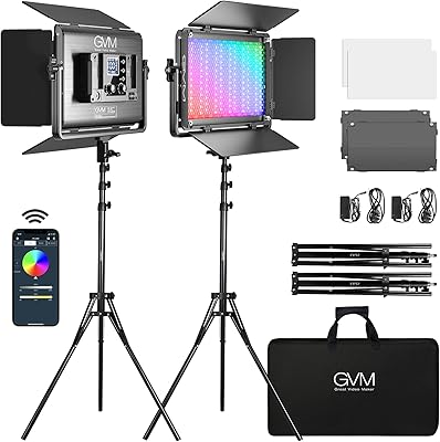 Lampe vidéo led gvm 1300d rvb, kit d'éclairage vidéo 65 w avec contrôle