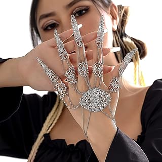 Bracelet à ongles couleur argent, anneaux à griffes à motif creux, griffes