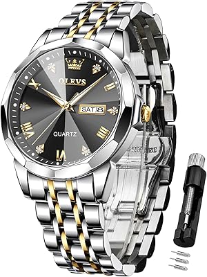 Montre décontractée de luxe pour hommes avec design en diamant, design analogique, mouvement à quartz en acier inoxydable, résistante à l'eau et lumineuse. Diaytar : Qualité professionnelle, prix grand public