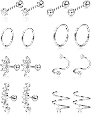 Jstyle 8 paires de boucles d'oreilles à tige en acier inoxydable pour femmes