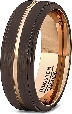 Bague de mariage pour hommes, bague en tungstène brossé marron rare de 8