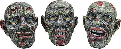Statues de tête de zombie en résine verte dégradée aux yeux bleus, paquet