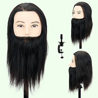 Tête de mannequin avec épaule avec cheveux humains et barbe 1b mâle 10-12