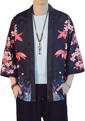 Veste kimono légère pour hommes, manteau cardigan de style japonais à sept manches