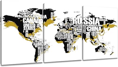 Bevcenol une carte du monde moderne sur toile noire et blanche prête à
