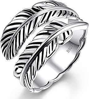 Bague en argent sterling 925, bague réglable en forme de feuille de plume