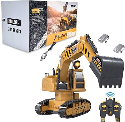 Jouet d'excavatrice télécommandée kidwala, camion lourd jaune et noir avec batterie, véhicule