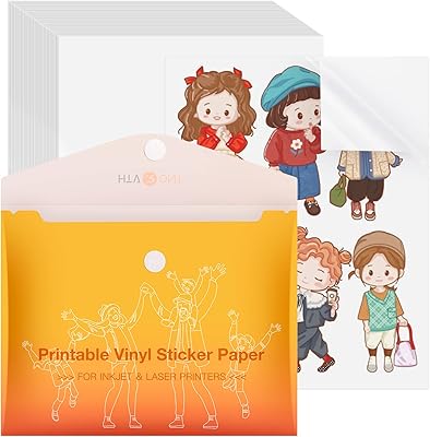 Papier autocollant en vinyle imprimable htv runt, 100 feuilles d'autocollants brillants imperméables