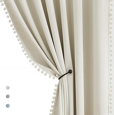 Rideaux de fenêtre à pompons de 95" pour salon, chambre à coucher, rideaux
