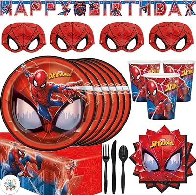 Kit de fournitures de fête d'anniversaire spiderman pour 16 invités avec masques spiderman