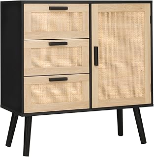 Armoire de rangement iwell avec porte en bambou et 3 tiroirs armoire moderne