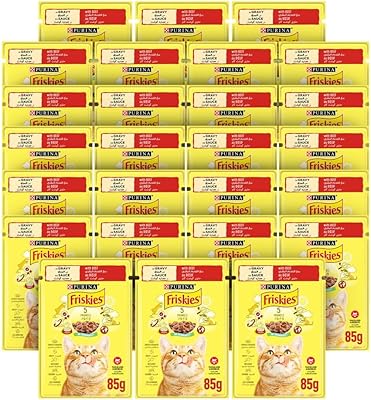 Nourriture humide purina friskies en morceaux de bœuf en sachet de sauce