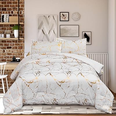 Parure de lit hoolakaka en marbre métallisé doré pour lit queen size, imprimé