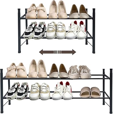 Étagère à chaussures empilable en métal, organisateur de chaussures extensible et réglable