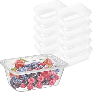 Récipients alimentaires jetables avec couvercles 1500 ml [10 pièces] rectangulaires en plastique