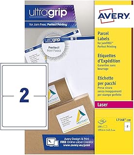 Étiquettes d'expédition de colis auto-adhésives avery l7168, imprimantes laser, 2 étiquettes par feuille