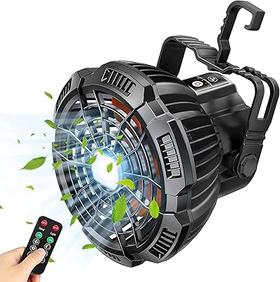 Ventilateur de camping avec lumière led 5200 mah avec télécommande ventilateur tente rechargeable