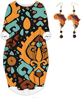 Robe tunique mi-longue décontractée à manches longues et imprimé africain pour femmes