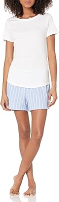 Ensemble short et t-shirt de nuit en popeline amazon essentials pour femme, blanc