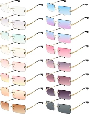 16 paires de lunettes de soleil rectangulaires sans monture colorées vintage claires à