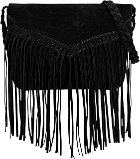 Sac bandoulière vintage en daim avec pompons pour femmes et filles, noir, taille