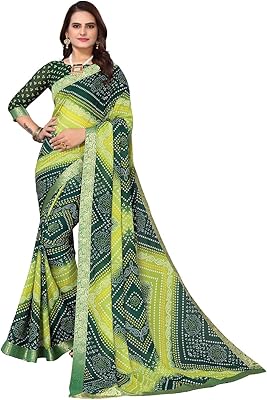 Sari à imprimé georgette bandhani à la mode avec chemisier non cousu