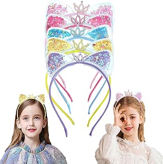 Bandeau oreilles de chat, 10 pièces oreilles de chat colorées paillettes métalliques brillantes