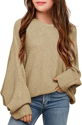 Pull surdimensionné d'automne pour filles, col rond, manches longues, motif chauve-souris, ample, épais