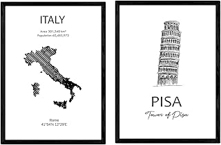 Une collection d'affiches et de monuments de pays. carte de l'italie, tour