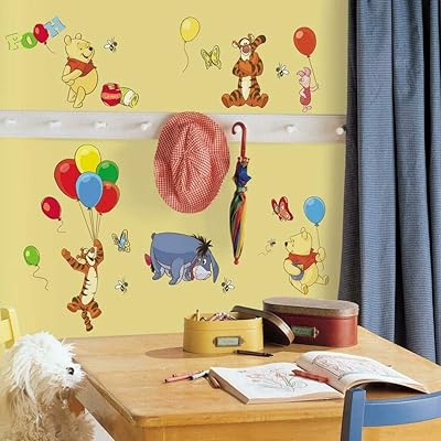 Sticker mural room mates pour enfants, winnie l'ourson et ses amis, multicolore, rmk1498scs