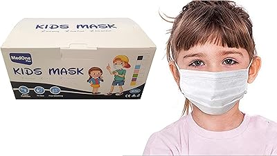 50 masques jetables pour enfants 3 épaisseurs de couleur unie (blanc)