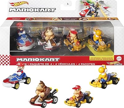Ensemble de véhicules 4 pièces hot wheels mario kart ensemble personnages préférés