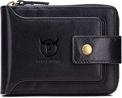 Portefeuille en cuir véritable rfid pour hommes, grande capacité, poche à monnaie zippée
