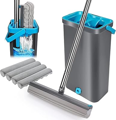 Ensemble vadrouille et seau mast home, vadrouille éponge avec 4 têtes en mousse