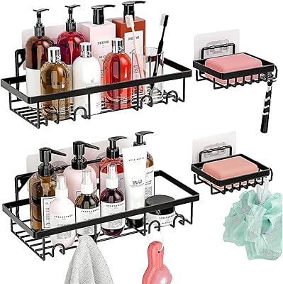 Lot de 4 supports de douche à savon et shampoing, étagère de douche