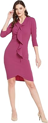 Robe mi-longue asymétrique à volants de couleur unie pour femme (moaw21d13-34-145)