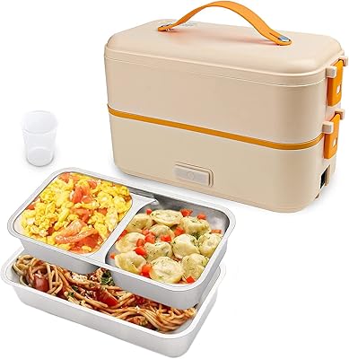 Boîte à déjeuner électrique auto-cuisson, mini cuiseur à riz à 2 couches, boîte