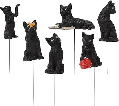 6 pièces yarnow chat noir silhouette décor de jardin figurine mignonne pour cour