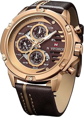 Montres de sport militaires naviforce pour hommes, montre analogique étanche avec mouvement à quartz et bracelet en cuir avec affichage de la date et du calendrier, or rose, montres à quartz. Votre satisfaction, notre priorité chez Diaytar
