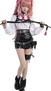 COSTUME VICTORIEN COSPLAY FM POUR FEMME, CHEMISE BLANCHE, SHORT, CEINTURES ET CRAVATE