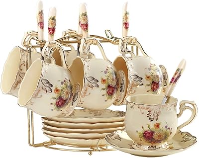 Ensemble de tasses à thé et soucoupes u leaf floral bush design