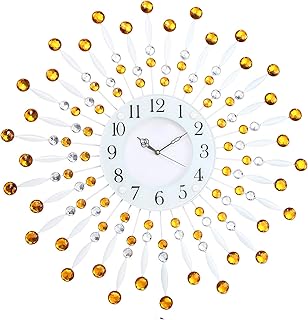 Chronique belle horloge murale analogique en métal et cristal ronde motif floral