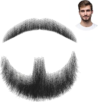 Cheveux humains synthétiques au design réaliste avec moustache, poils de barbe artificiels